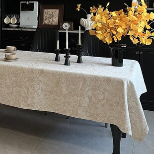 精选雨雾立体提花桌布法式轻奢高级感餐桌布艺加厚复古长方形茶几