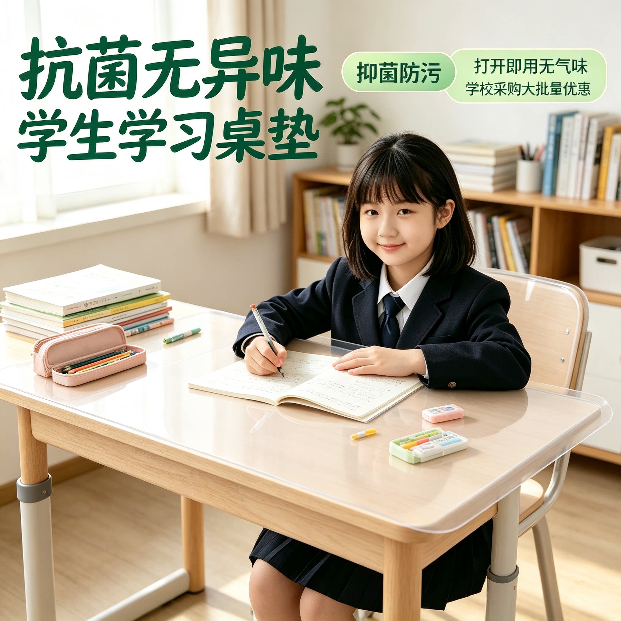 PVC透明学生桌垫环保写字垫板防水防油防笔迹课桌保护垫抗菌耐用