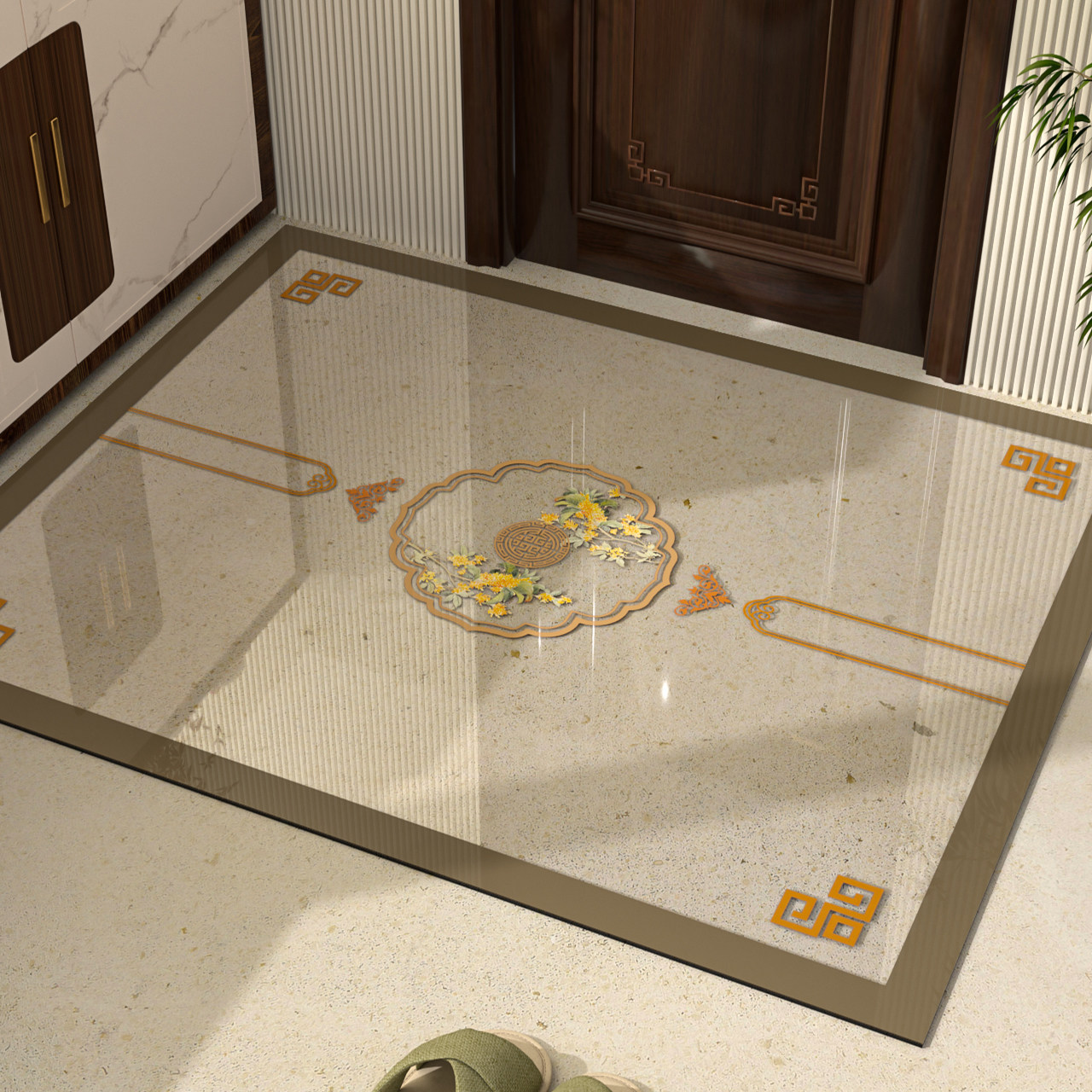 新中式透明厚实脚垫门口入户地垫软玻璃进门中国风地毯免洗门垫子,居家布艺,入户地垫,淘宝优惠券,粉丝福利购,淘宝优惠卷