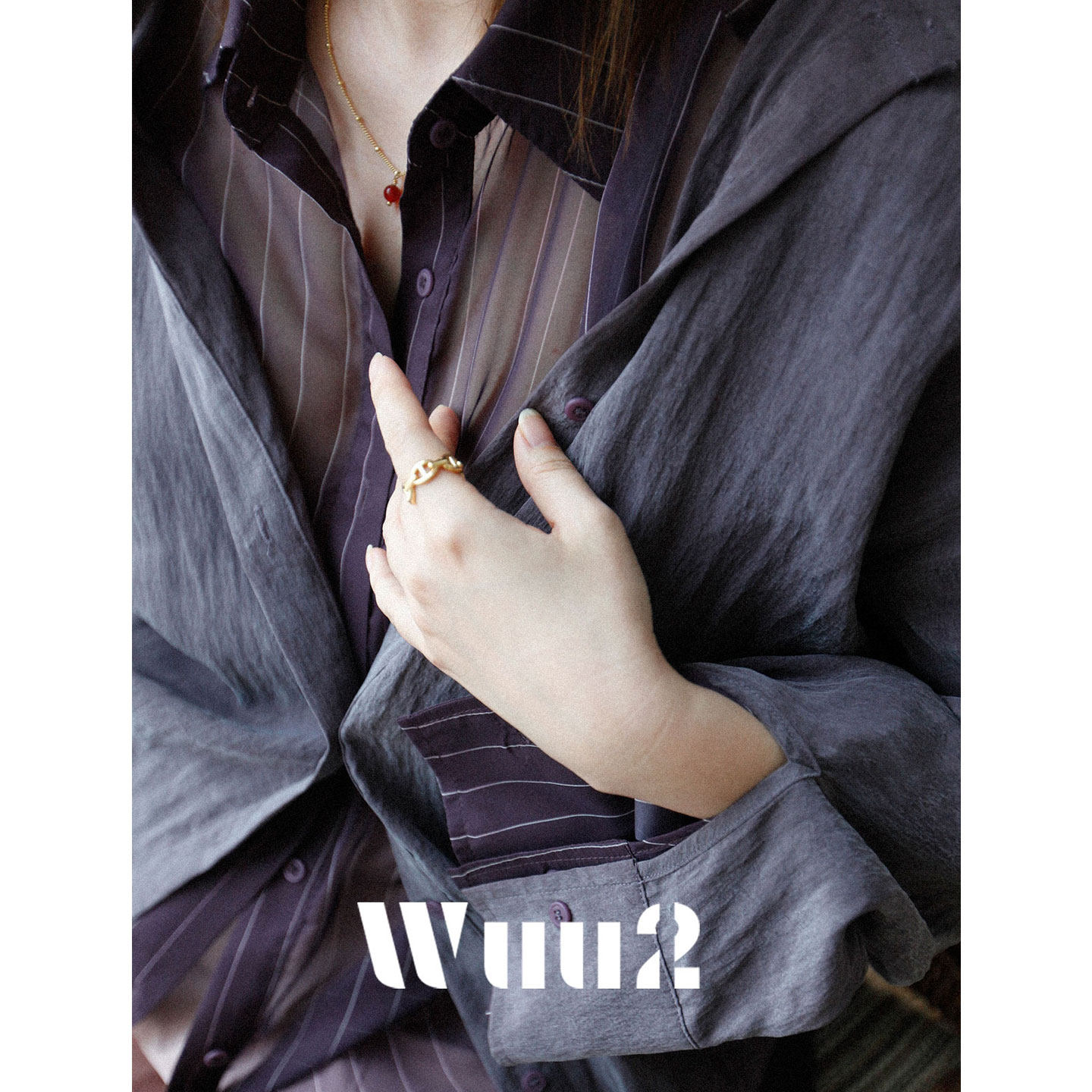 Wuu2 第五人格 独特设计两件套轻奢紫色条纹衬衫女宽松高级感上衣