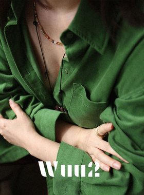 Wuu2 亚历桑德罗 复古绿色灯芯绒衬衣女法式轻奢巨好看的早秋衬衫