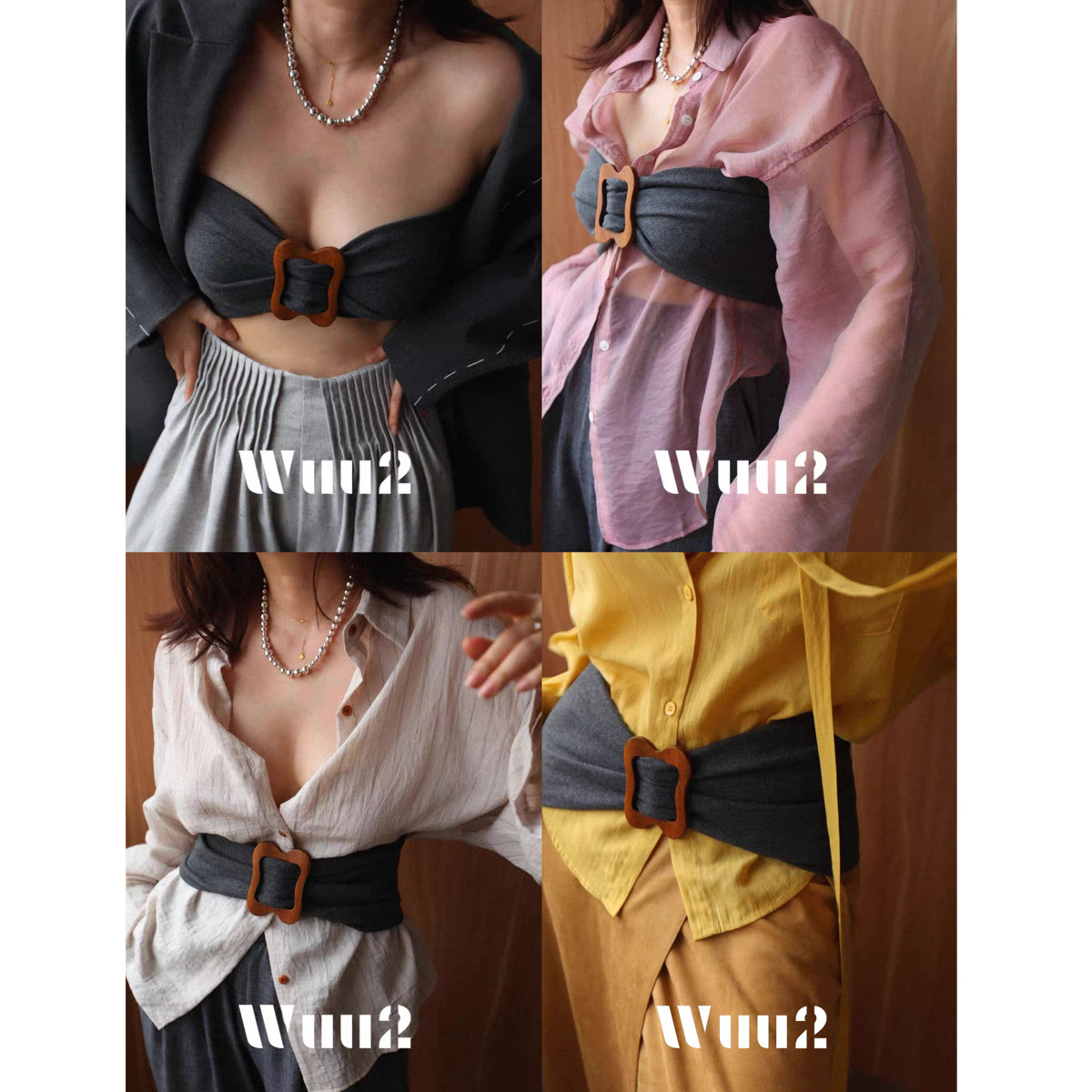 Wuu2 百变魔法 多种穿法设计感灰色抹胸可做束腰屁帘腰封内搭外穿