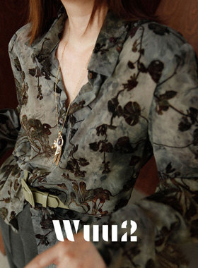 Wuu2 戈斯拉尔 超柔网纱复古艺术植绒花衬衫女小众独特上衣春夏