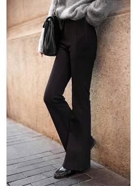 双版本体四面弹显KZP79592瘦显立垂坠紧腰松微喇高阔腿裤长裤女25