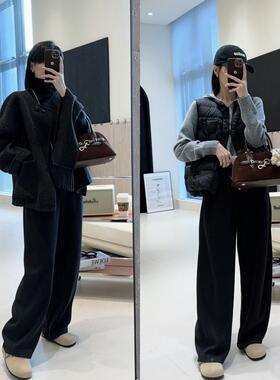 弧燕小麦奢暖体验/甄立选高端羊毛/体度小CZU子羊毛休闲裤女阔腿