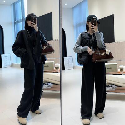 弧燕小麦奢暖体验/甄立选高端羊毛/体度小CZU子羊毛休闲裤女阔腿