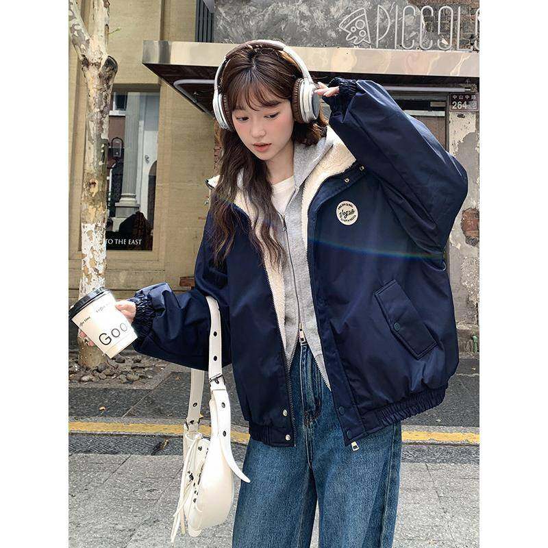 美式加厚羊羔毛绒冲锋衣外套8855女205冬新款闲休百季搭棒球棉2服