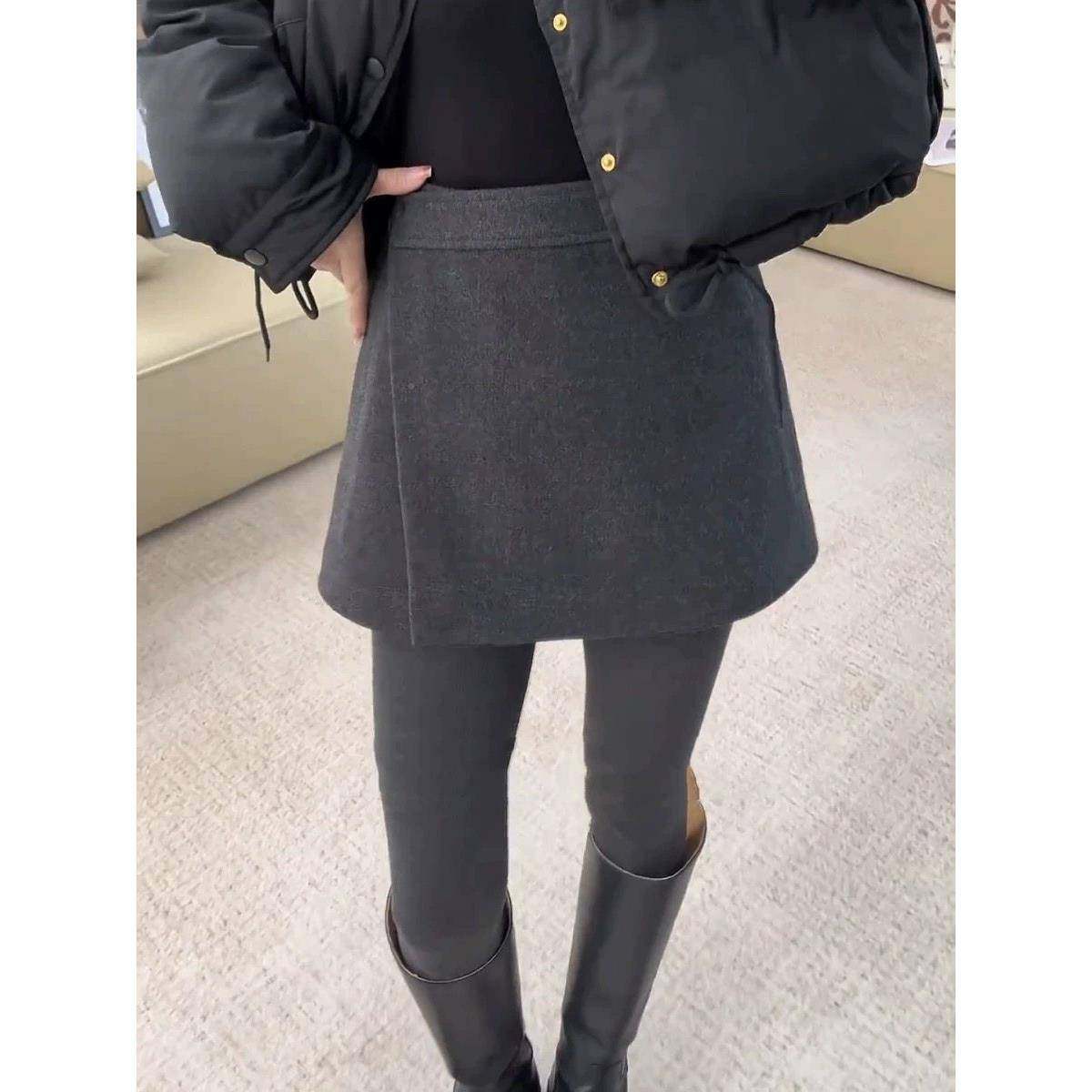 不规则毛裙裤加厚短裤码冬高腰遮肚外穿打底a休闲SJL字大呢阔腿靴