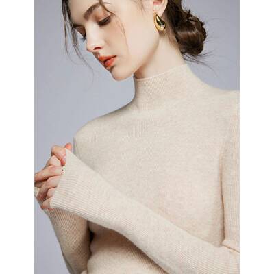 2025冬新款半高纯织色羊绒衫女套GZL领头秋内搭修身毛衣针羊毛打