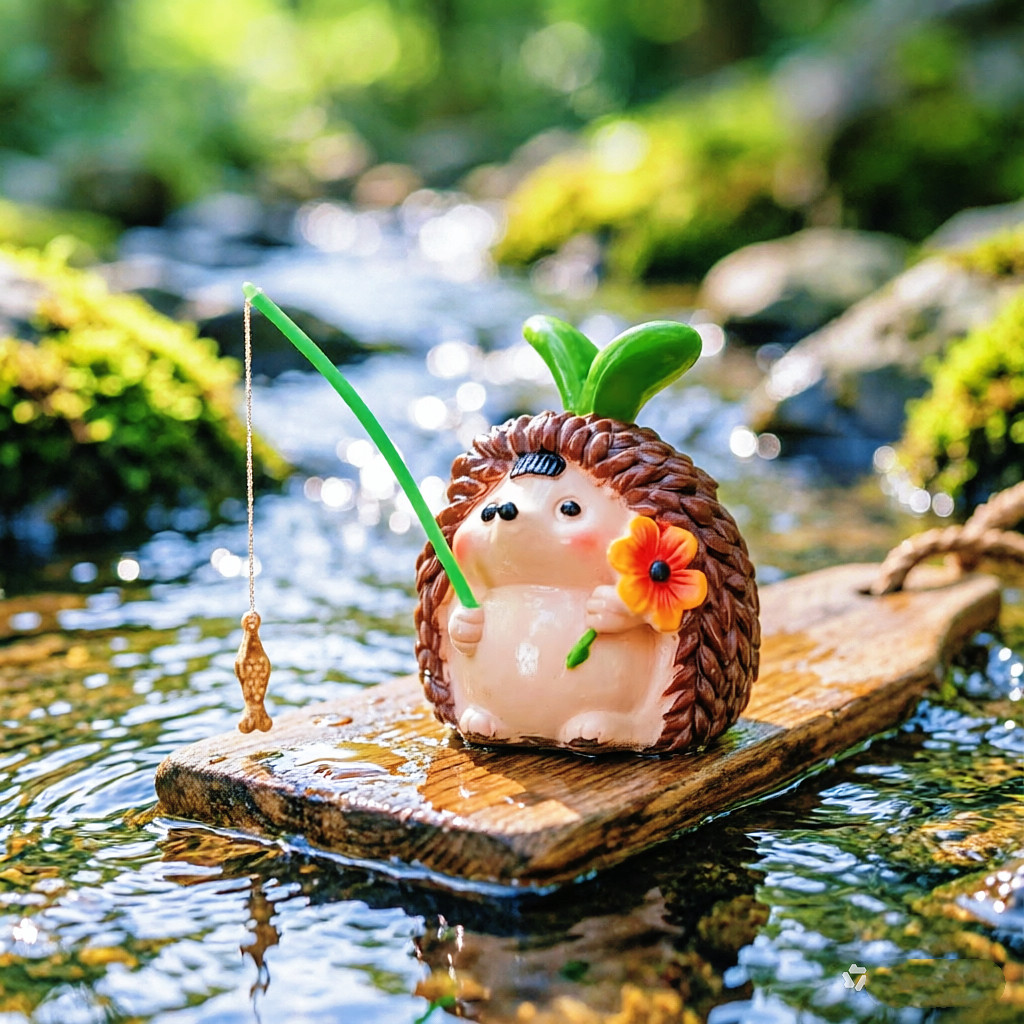创意可爱刺猬钓鱼装饰鱼缸造景流水摆件树脂动物工艺品办公桌摆设