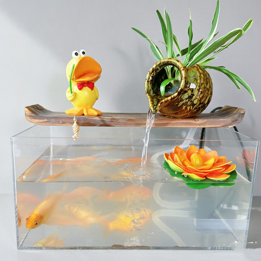 整套实木流水摆件鱼缸造景创意流水器桌面古法养鱼循环过滤增氧