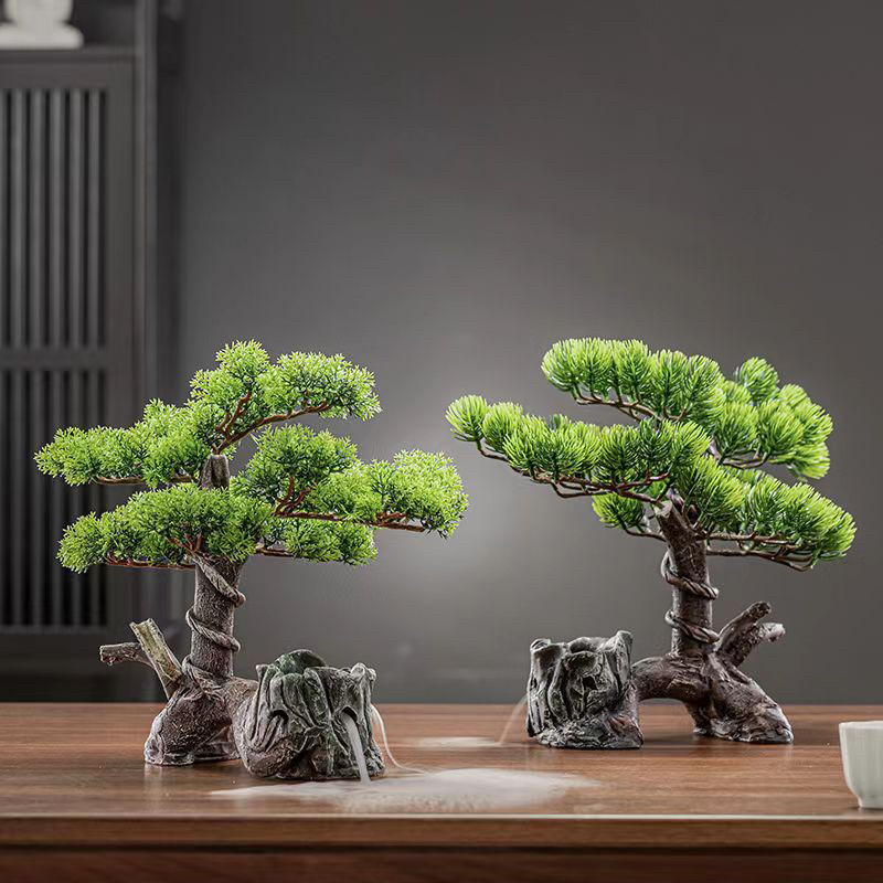 仿真迎客松鱼缸造景办公室摆件禅意客厅玄关酒店盘锦景观装饰品