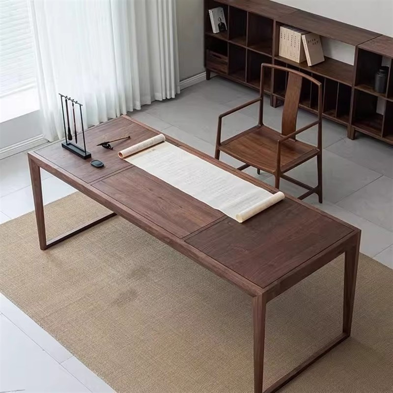 新中式老榆木书法桌仿古实木电脑桌家用书房画案禅意明式国学桌