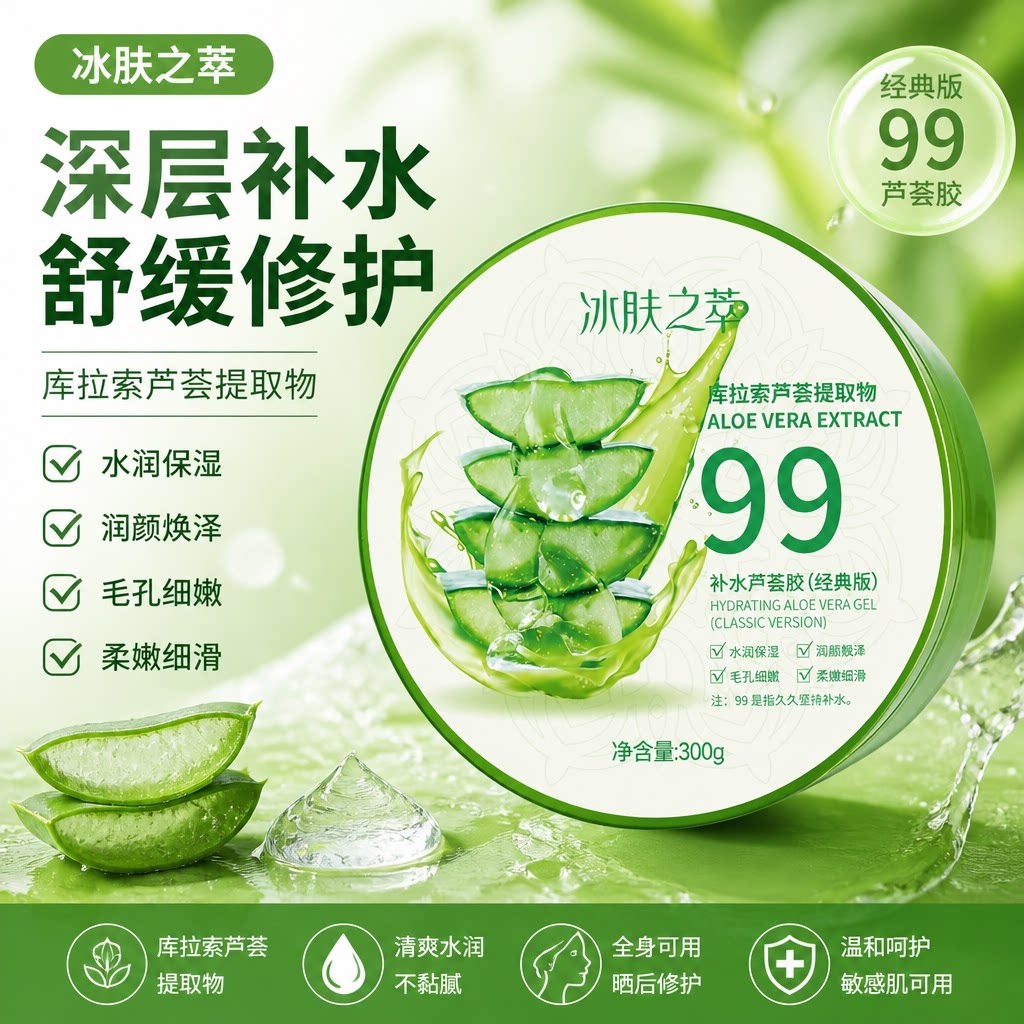 芦荟胶补水保湿护肤祛痘淡化痘印晒后修复收缩毛孔面膜面霜乳液芦