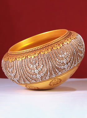 树脂释迦牟尼钵八吉祥浮雕花钵碗藏式用品佛钵菩萨摆件静心水果钵