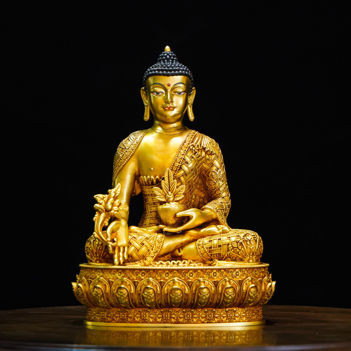 藏传纯铜佛像三世佛释迦摩尼阿弥陀佛药师佛精品手工仿古鎏金佛像
