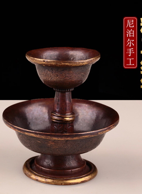 西藏吉祥纹护法杯纯铜藏式古色供奉供供护供杯摆件尼泊尔手工