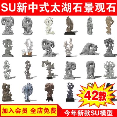 苏州古典园林景石石头假山太湖石室内SU草图大师Sketchup景观模型