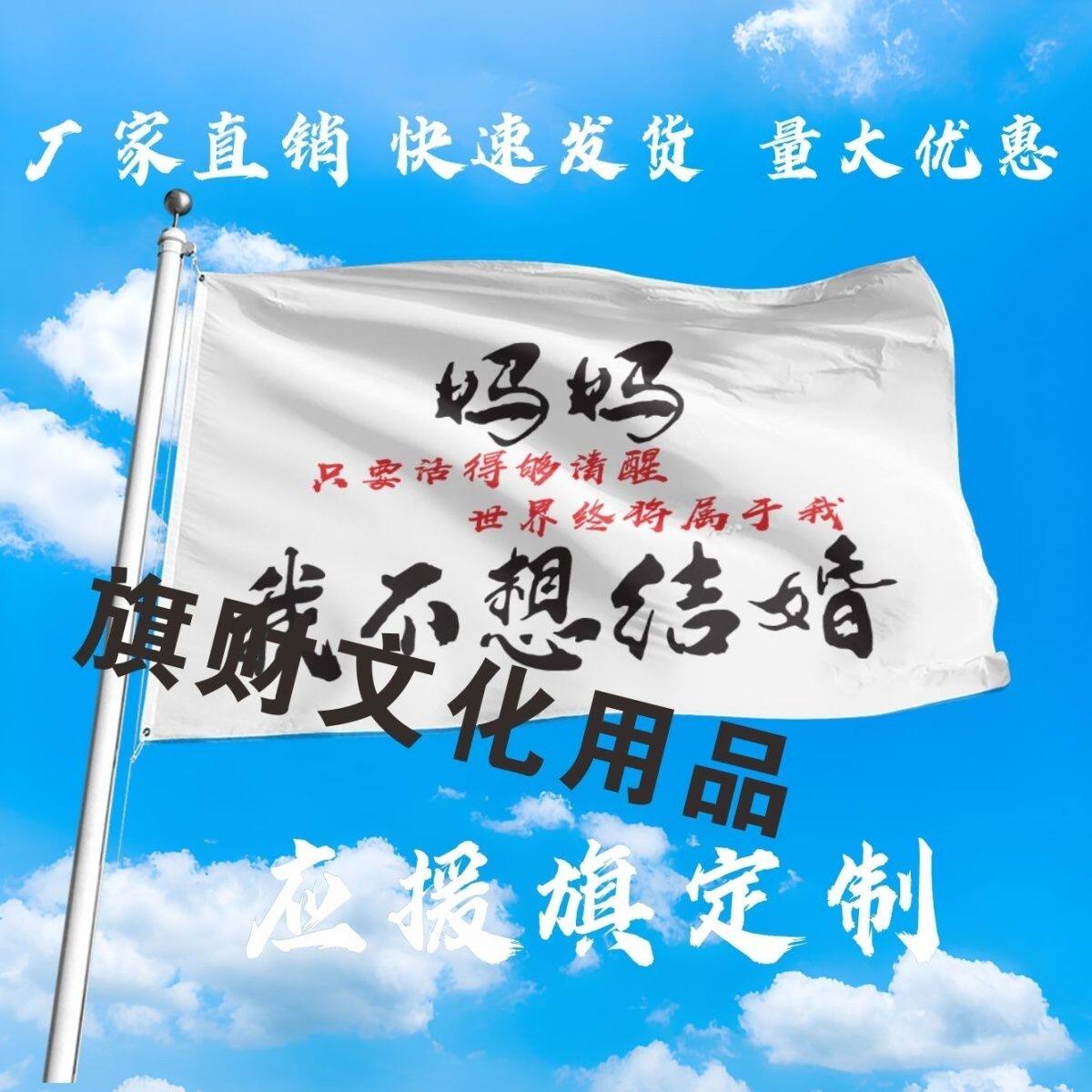 妈妈我不想结婚旗子定制音乐节旗登山旅行爬山拍照打卡旗子可签名