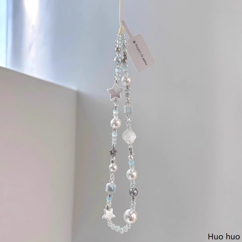 手机链条串珠蓝色星星手机壳挂绳简约ccd相机挂绳配饰串珠挂链