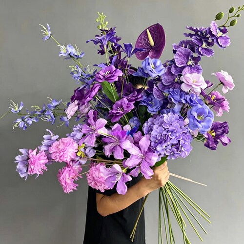 紫色仿真花花艺摆件餐桌花摆花酒店前台高级仿真花摆设桌面假花束
