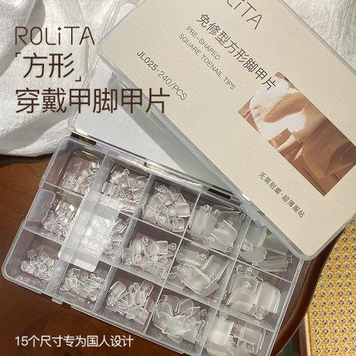 美甲店专用工具新款超薄无痕穿戴脚甲片免修型方形脚趾甲美甲贴片