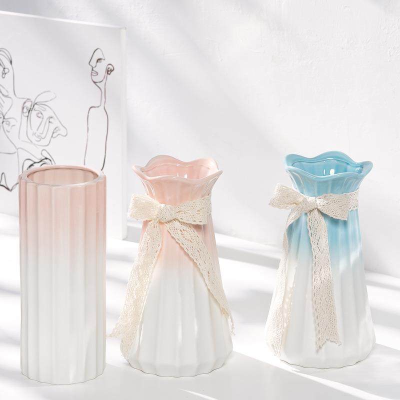 蜀门粉色渐变北欧陶瓷干花花瓶水养家居卧室装饰客厅插花摆件花器,家居饰品,花瓶,淘宝优惠券,粉丝福利购,淘宝优惠卷