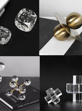 北欧现代水晶色子创意摆件客厅书房办公室金属球家居装饰品摆设