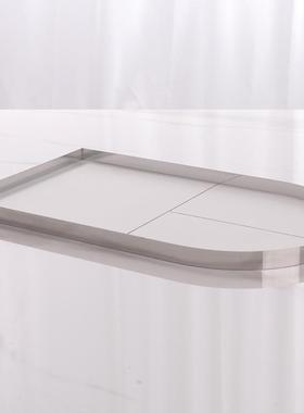 现代轻奢极简金属皮革托盘样板间客厅飘窗玄关软装饰品收纳盘摆件