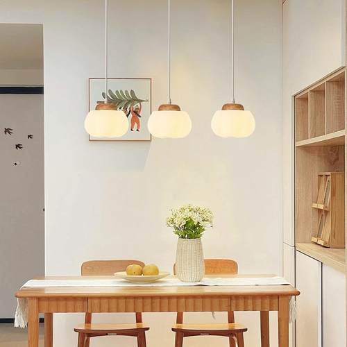 餐厅吊灯原木奶油风卧室床头小吊灯创意棉花餐桌吧台吊灯中山灯具