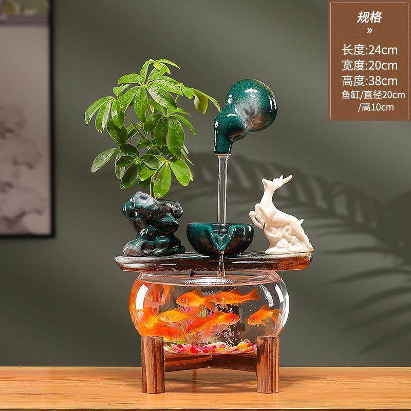 流水摆件宿舍悬壶家用新摆件陶瓷鱼缸小型高级循环水景创意办公室,家居饰品,流水摆件,淘宝优惠券,粉丝福利购,淘宝优惠卷