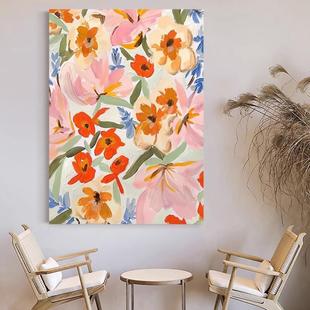 侘寂风手绘油画花卉餐厅轻奢装饰画玄关壁画客厅沙发背景墙挂画