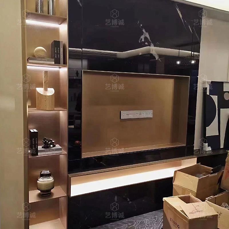 简约钛金不锈钢背景墙嵌入柜电视柜金属装饰壁龛客厅置物挂柜
