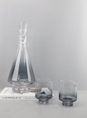 现代简约烟灰金边尖帽透明酒具摆件餐厅客厅茶几样板房家居装饰品