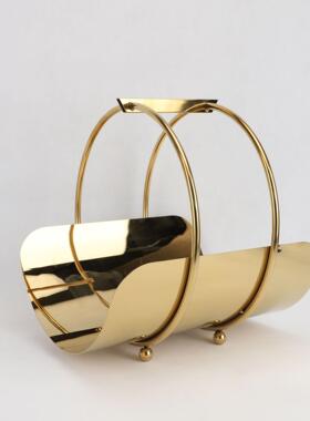 现代简约金属不锈钢钛金杂志架摆件样板房售楼部家居书房轻奢装饰