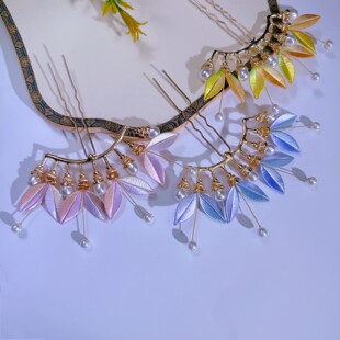 汉服古风旗袍新中式发簪非遗缠花头饰排簪一叶暴富U型钗成品发饰