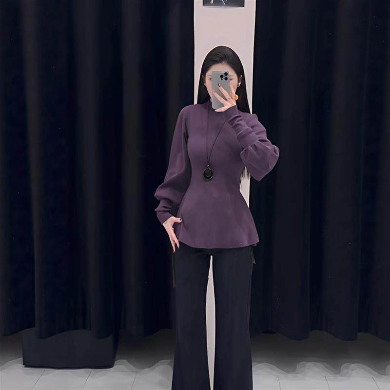 烟熏紫下摆荷叶边高领针织衫女秋冬内搭掐腰蝙蝠衫甜辣妹打底上衣,女装/女士精品,毛针织衫,淘宝优惠券,粉丝福利购,淘宝优惠卷