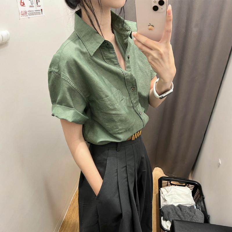 牛油果绿港味chic短袖polo领衬衫女夏季宽松气质衬衣百搭显瘦上衣,女装/女士精品,衬衫,淘宝优惠券,粉丝福利购,淘宝优惠卷