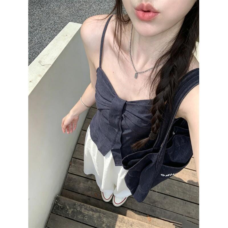 kumikumi设计感气质百搭纯色吊带背心女夏季高腰显瘦阔腿裤两件套图片