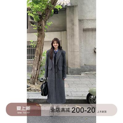 红人馆羊毛大衣女秋冬2024年新款高级感气质黑色呢子西装毛呢外套
