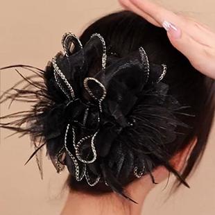 显发量多的头饰黑色布艺羽毛抓夹发饰慵懒风超大森系抓夹后脑勺显