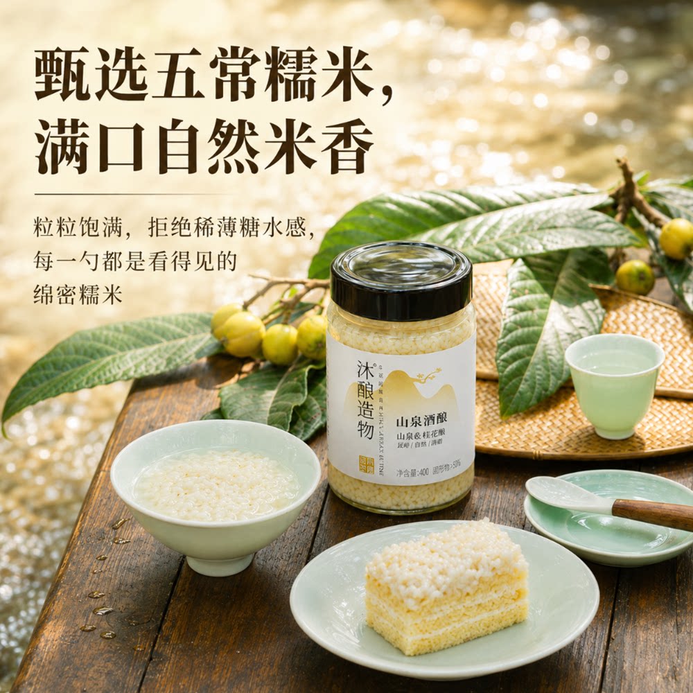 新品 沐酿造物 非遗 无醇 醪糟桂花酒酿红曲玫瑰米酒醪糟月子酒酿