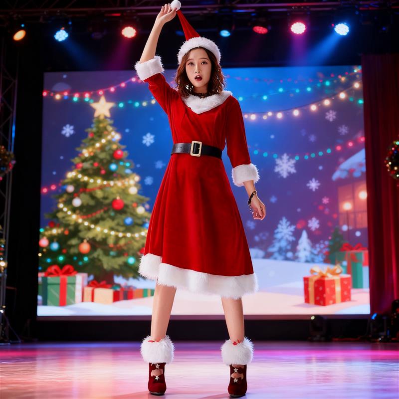 圣诞节服装女成人cos圣诞老人连衣裙酒吧夜店平安夜舞台表演服饰