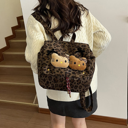 可爱甜酷风Hellokitty豹纹背包包女2025年秋冬新款时尚超火双肩包