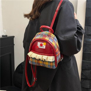 洋气可爱学院风学生上课背包女2025新款 高颜值格子双肩包 复古时尚