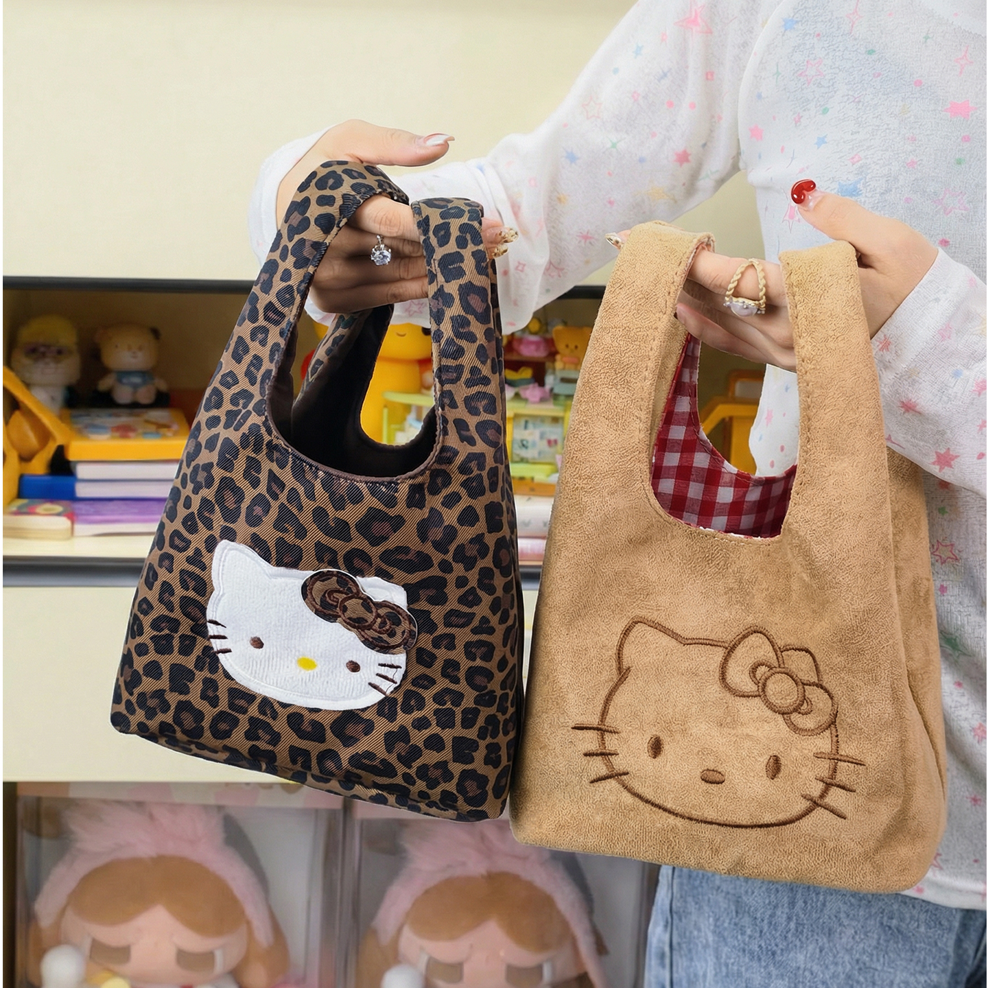 卡通可爱复古Hellokitty手拎包包女时尚风豹纹高级感外出手提包包