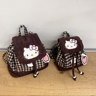 卡通可爱Hellokitty少女风绒面包包女2025秋冬新款 通勤百搭双肩包