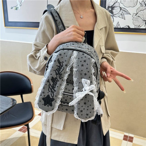 可爱蕾丝兔耳朵大容量双肩包包女2026年新款潮流时尚外出通勤书包