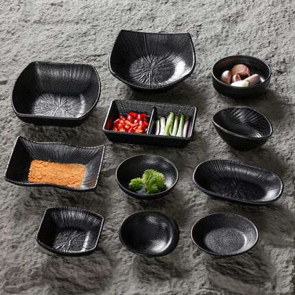 速发餐025密胺2具碟子商味烤肉黑色小料调料碟火锅酱料蘸料用碟商