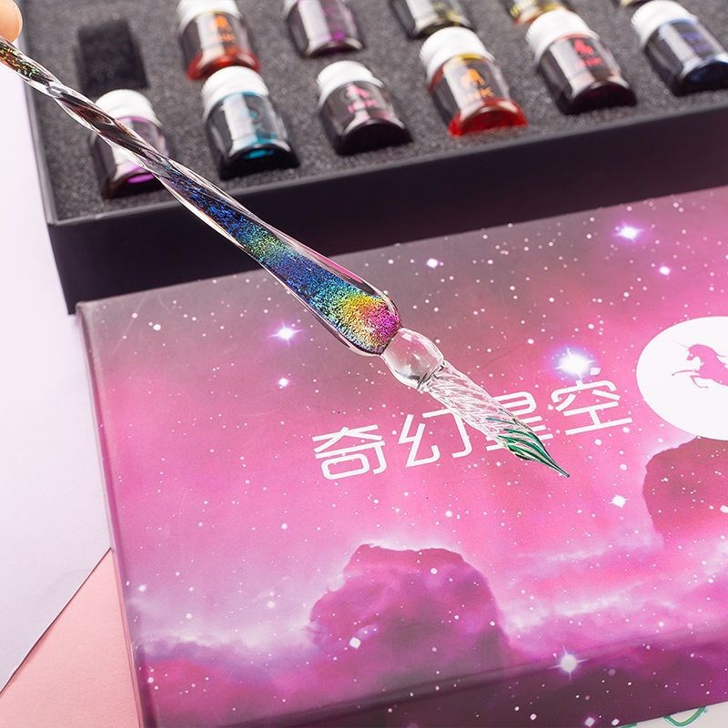 速发玻璃笔水空蘸星钢笔水晶笔古风仙气沙墨流彩笔高颜值学生礼品